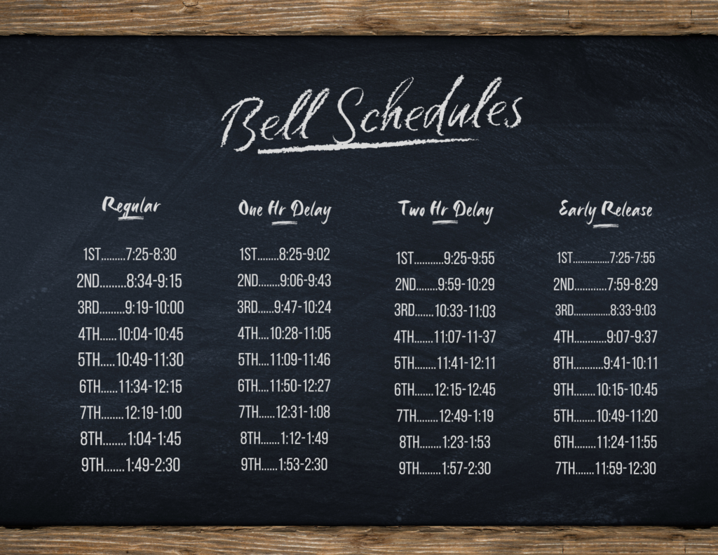 High School bell schedule for the 24-25 school year.
